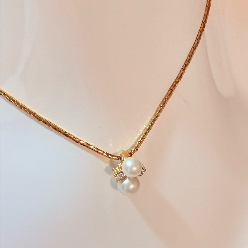 Christian Dior Authentic Double Pearl Crystal Pendant Necklace Signed Vintage - Picture 5 of 6